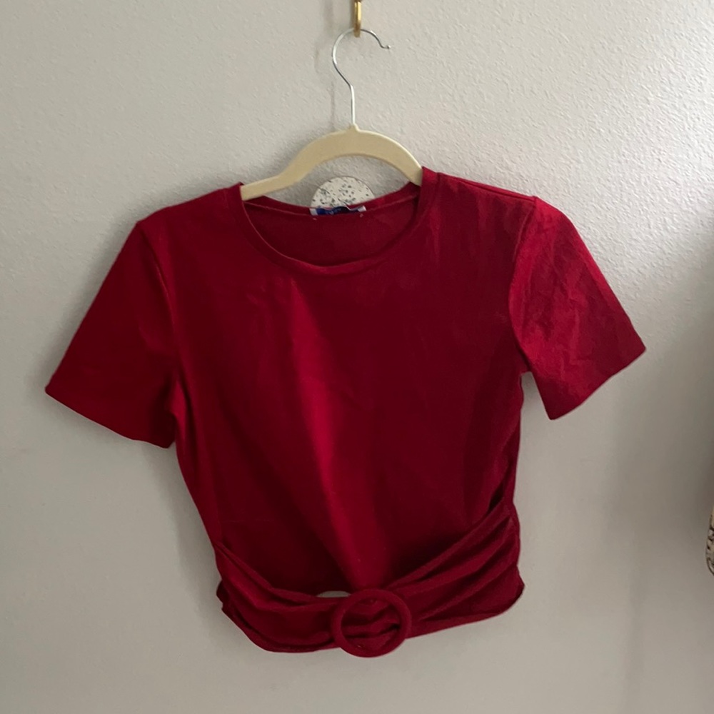 Zara red belted shirt